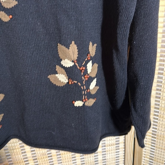 Susan Bristol Vintage Y2K Auturn Leaf Pattern Black Beaded Sweater Size XL - Picture 7 of 16